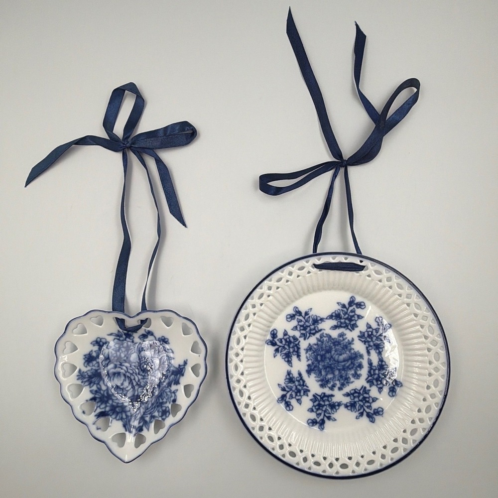 Blue and White Porcelain Hanging Decorative Plates - Classic Floral Design